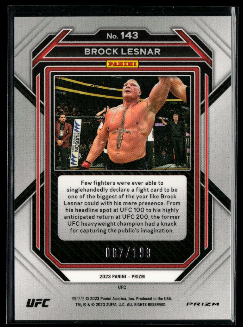 2023 Panini Prizm UFC Prizms Red Brock Lesnar #143 card back image