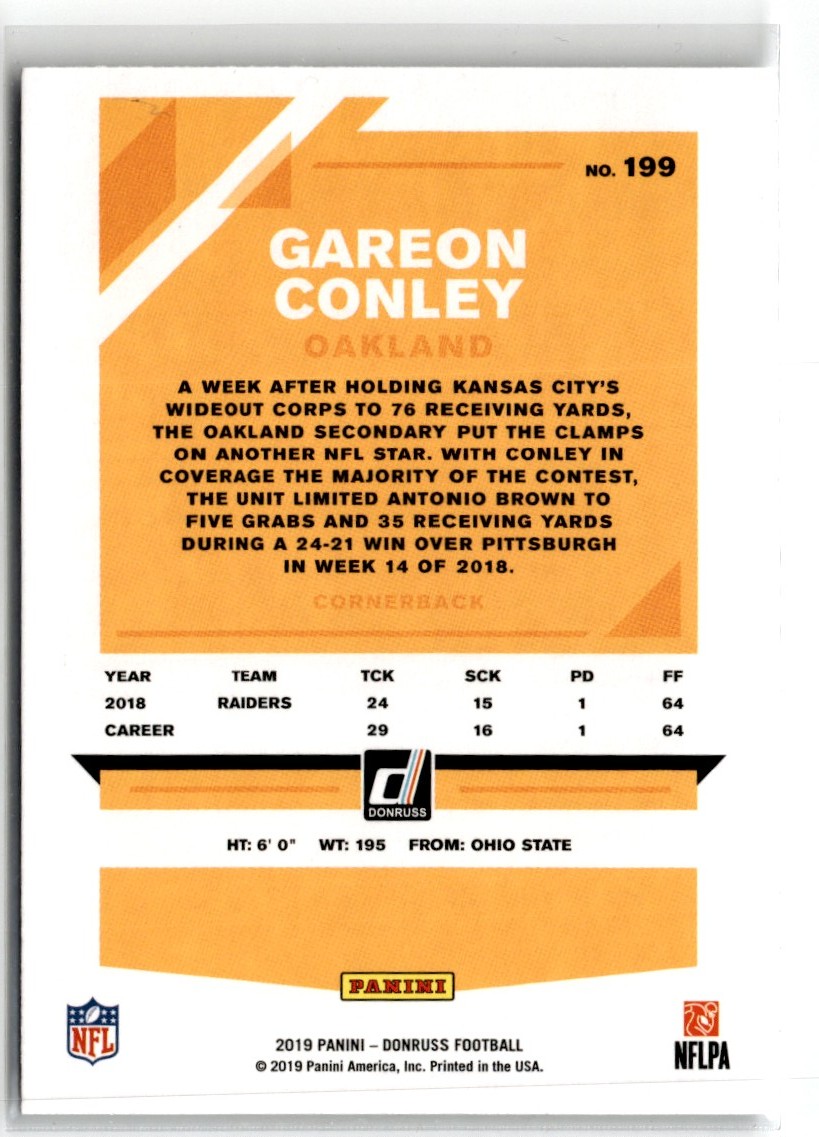 2019 Donruss Gareon Conley #199 card back image