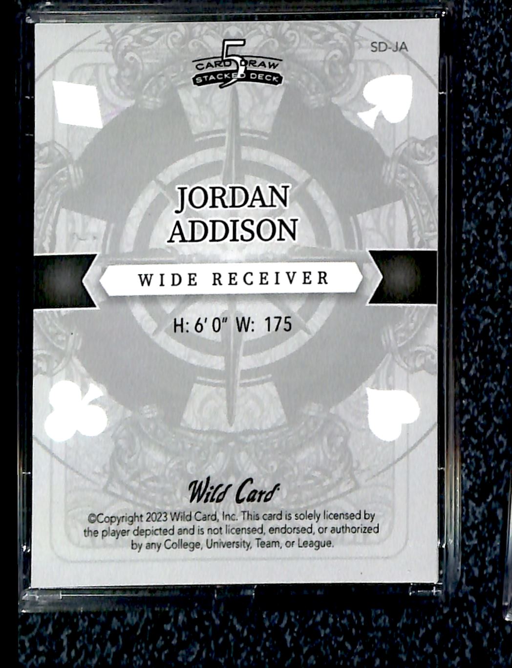 2023 Wild Card 5 Card Draw Jordan Addison Vikings #SD-JA card back image
