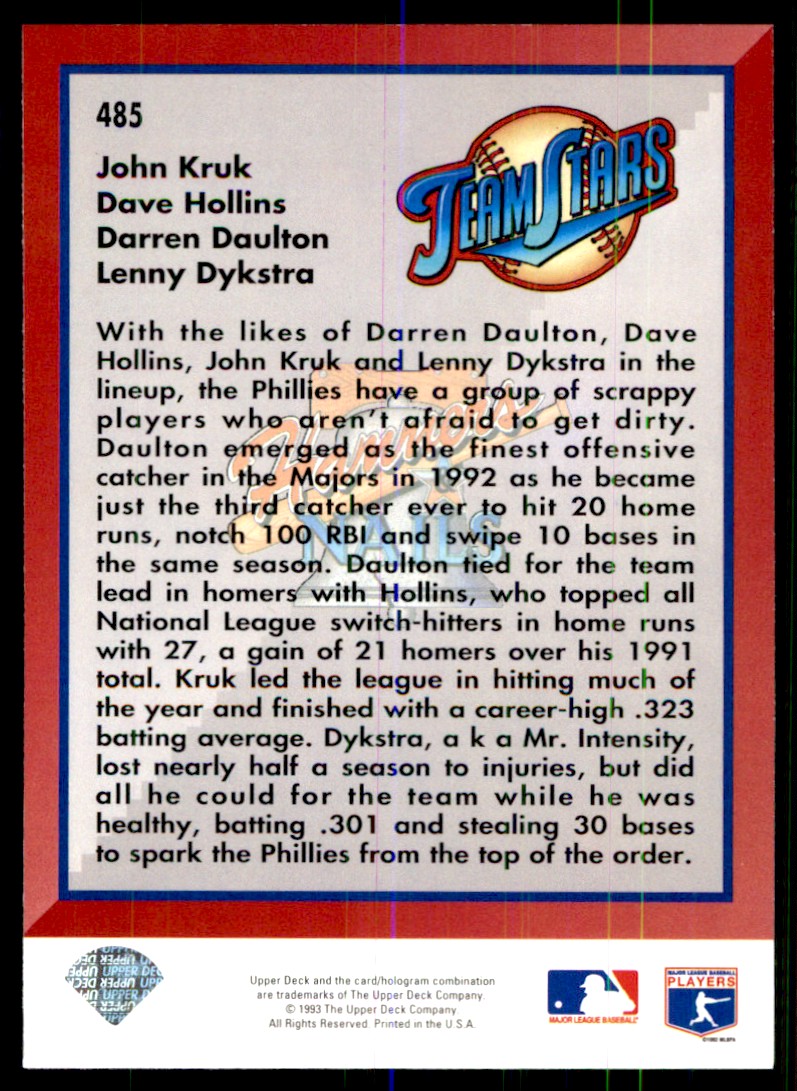 1993 Upper Deck John Kruk/Dave Hollins/Darren Daulton/Lenny