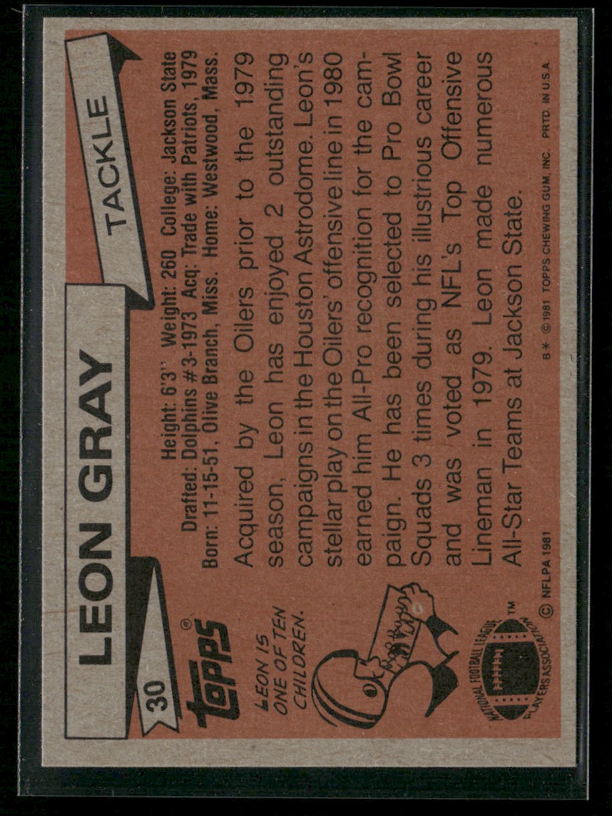 1981 Topps Leon Gray #30 card back image