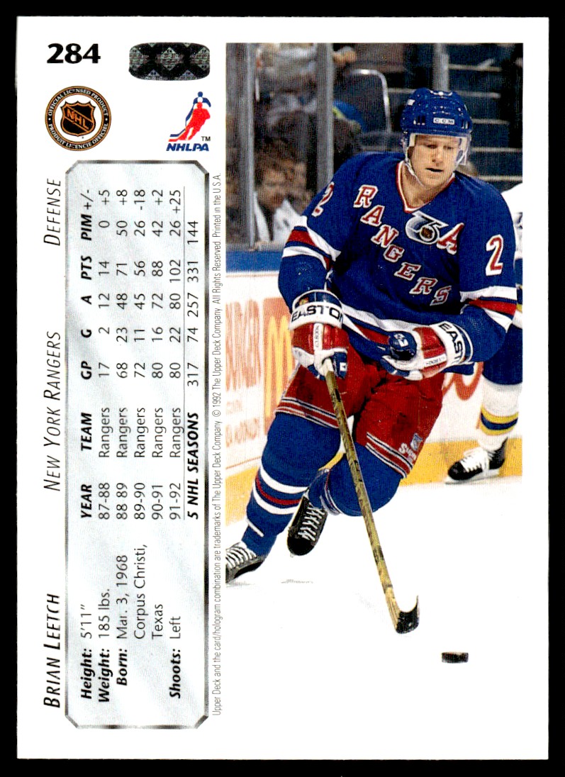 1992-93 Upper Deck Brian Leetch #284 card back image