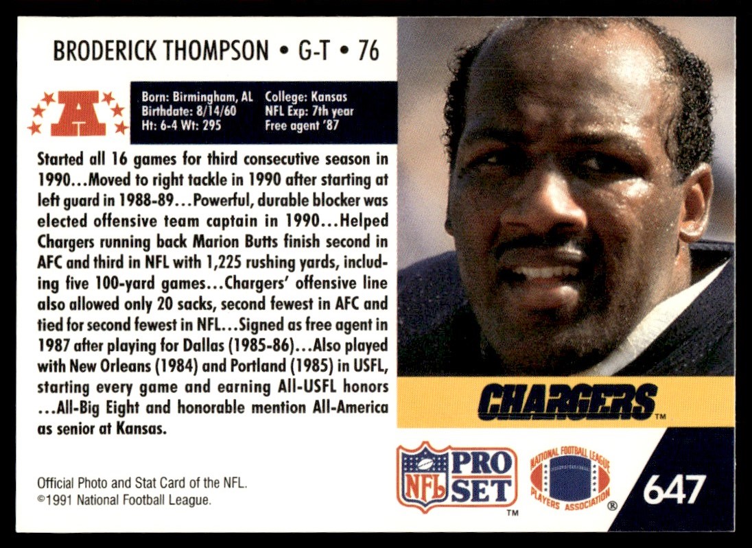 1991 Pro Set ! Broderick Thompson #647 card back image