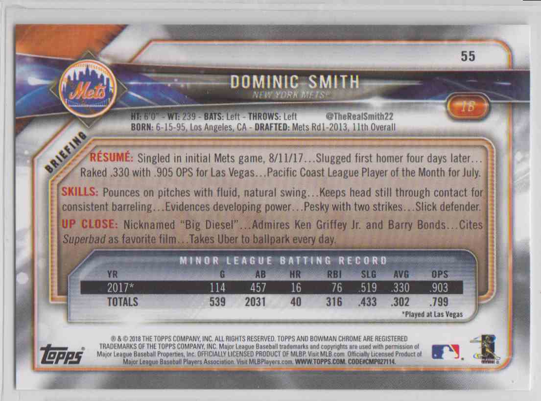 2018 Bowman Dominic Smith #55 on Kronozio