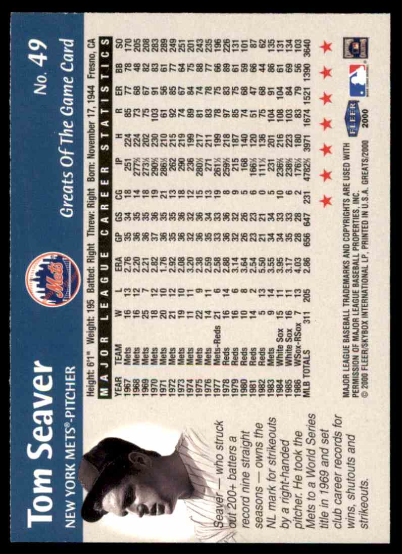 Fleer Greats Of The Game Tom Seaver On Kronozio