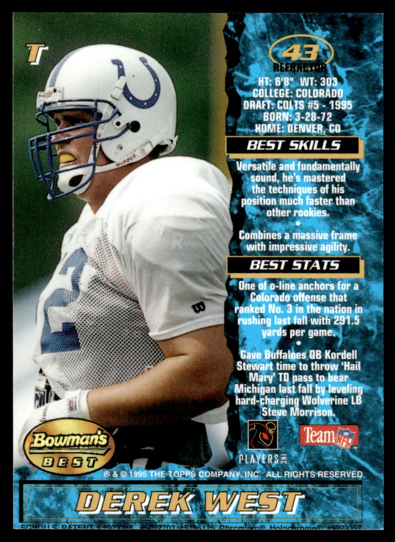 1995 Bowman's Best Refractor Derek West RC Indianapolis Colts #43