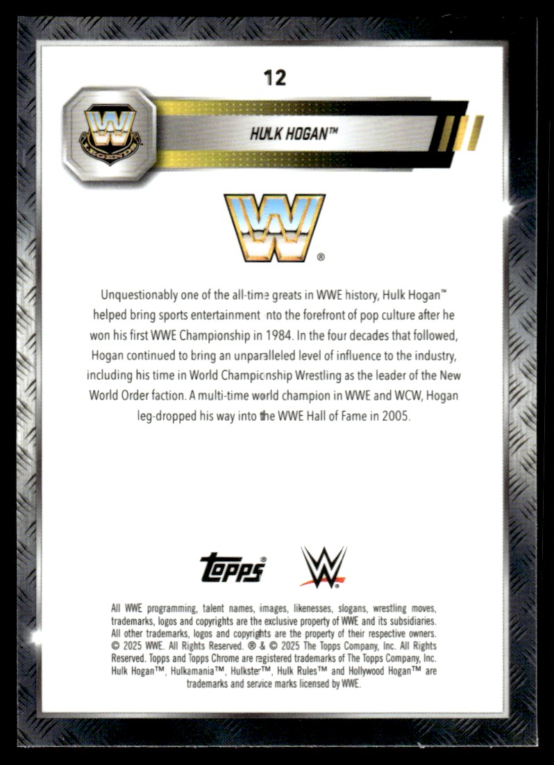 2025 Topps Chrome WWE Hulk Hogan #12 card back image
