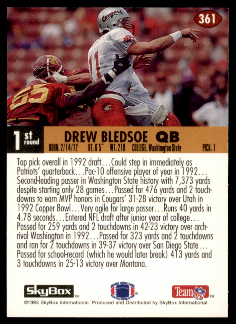 1993 SkyBox Impact Drew Bledsoe #361 card back image