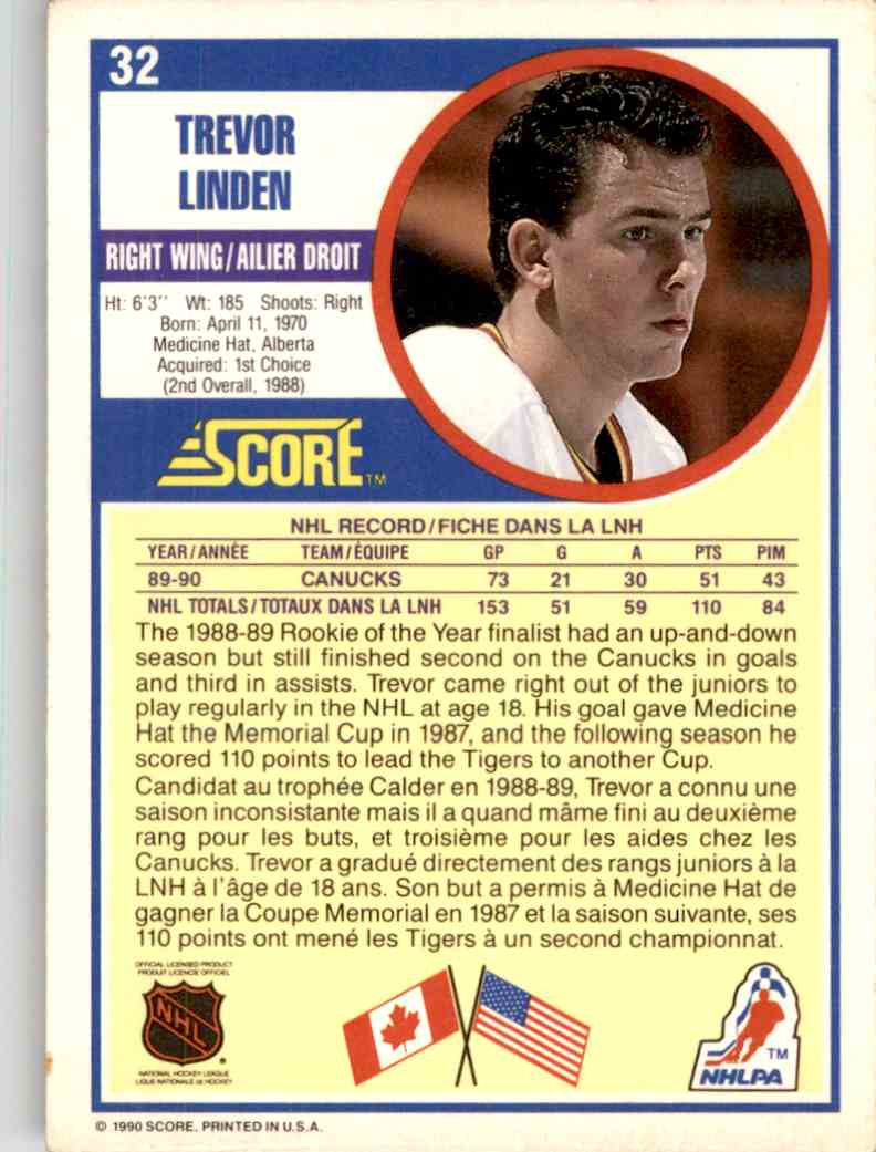 1990-91 Score Trevor Linden #32 | eBay