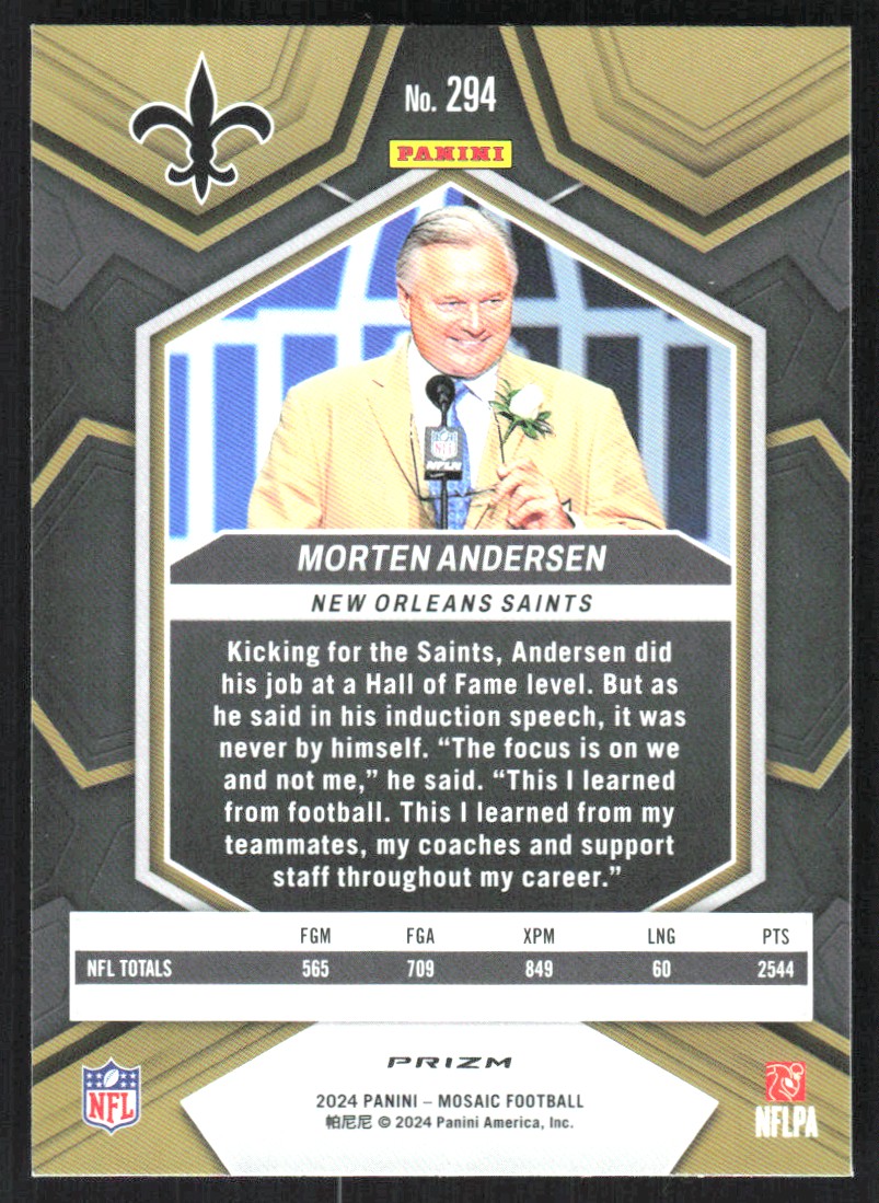 2024 Panini Mosaic Reactive Blue Morten Andersen New Orleans