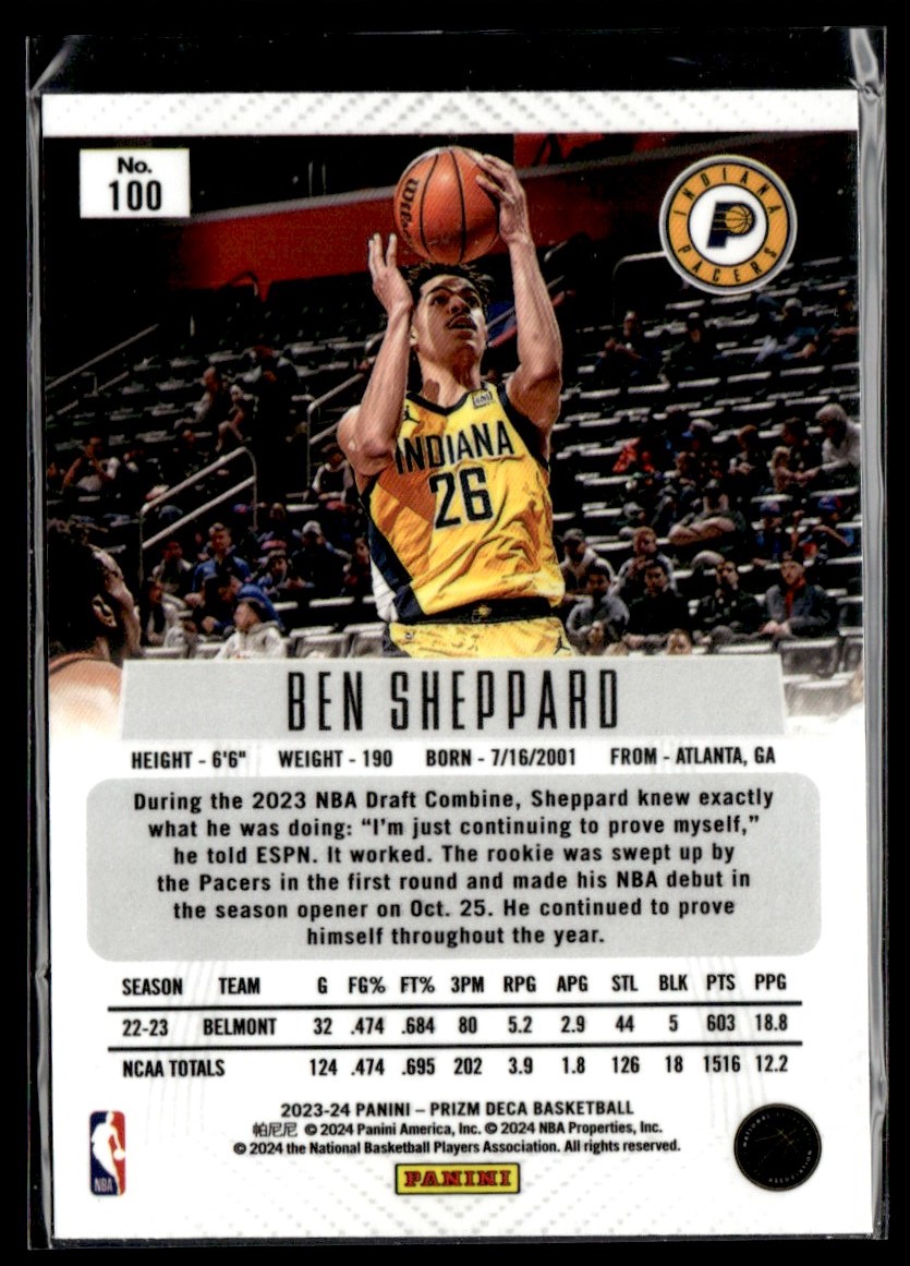 2023-24 Panini Prizm Deca Ben Sheppard #100 card back image