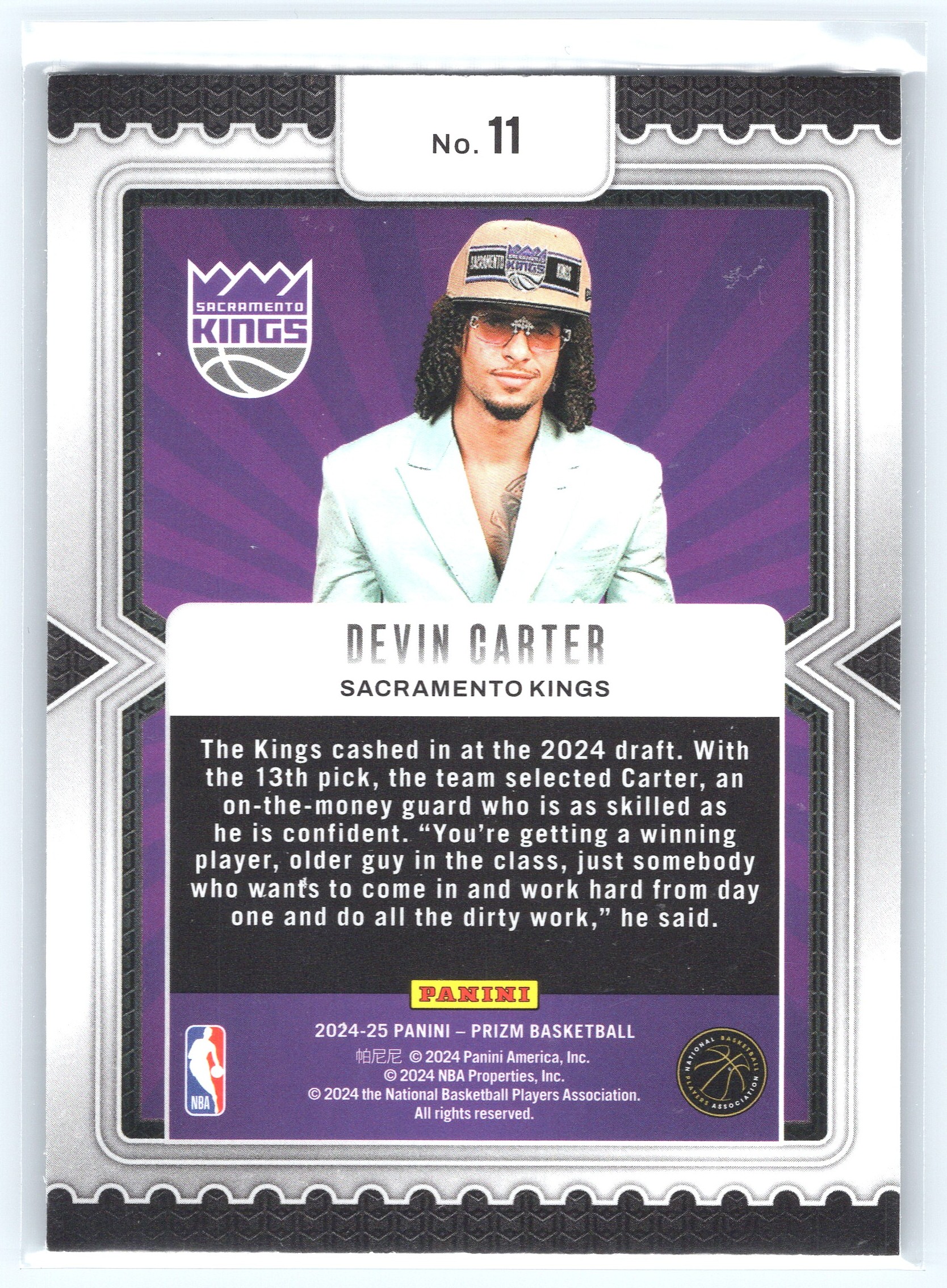 2024-25 Panini Prizm Luck of the Lottery Devin Carter #11 card back image