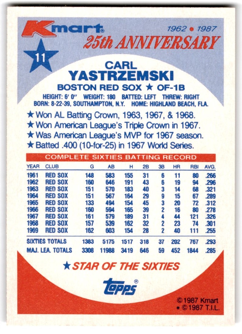 1987 Topps Kmart 25th Anniversary Carl Yastrzemski Boston Red Sox