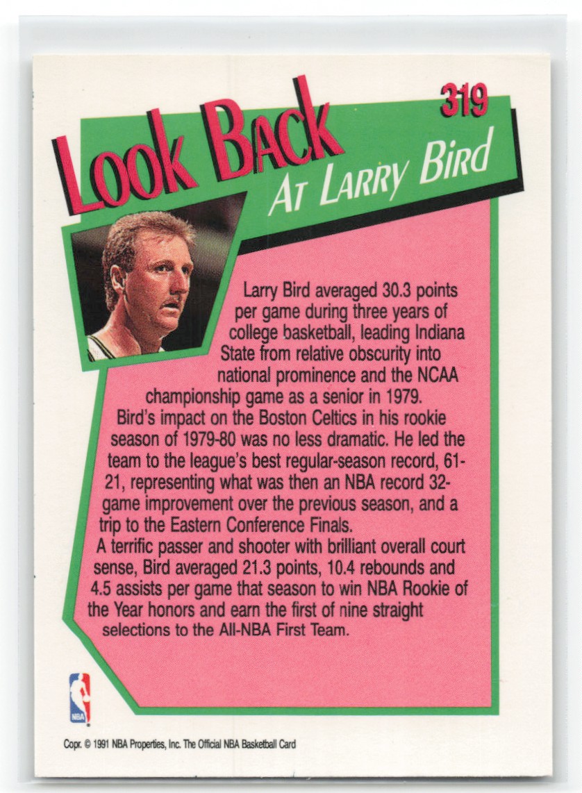 1991-92 Hoops Larry Bird #319 card back image