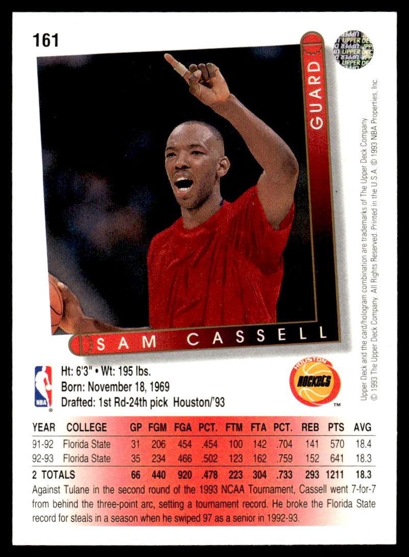 1993-94 Upper Deck Sam Cassell #161 card back image