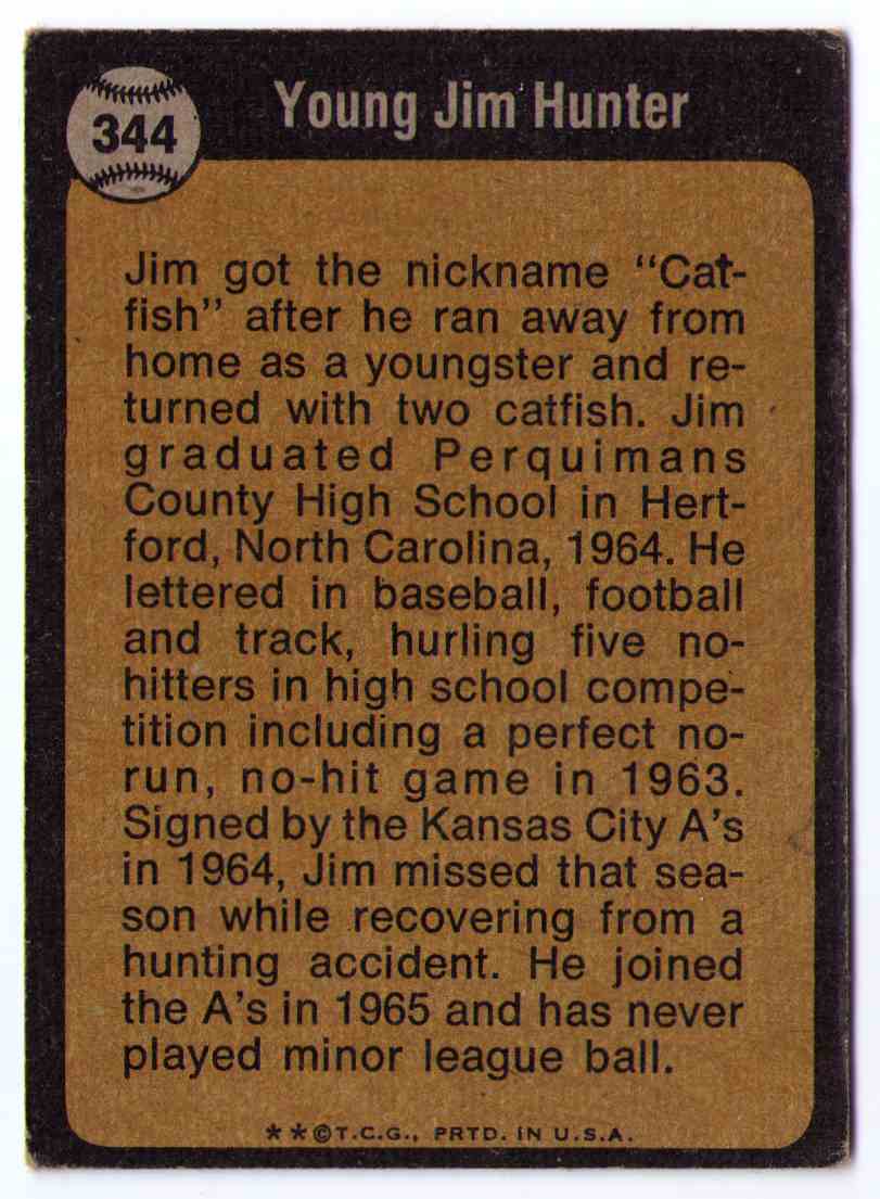1973 Topps Jim Hunter #344 card back image