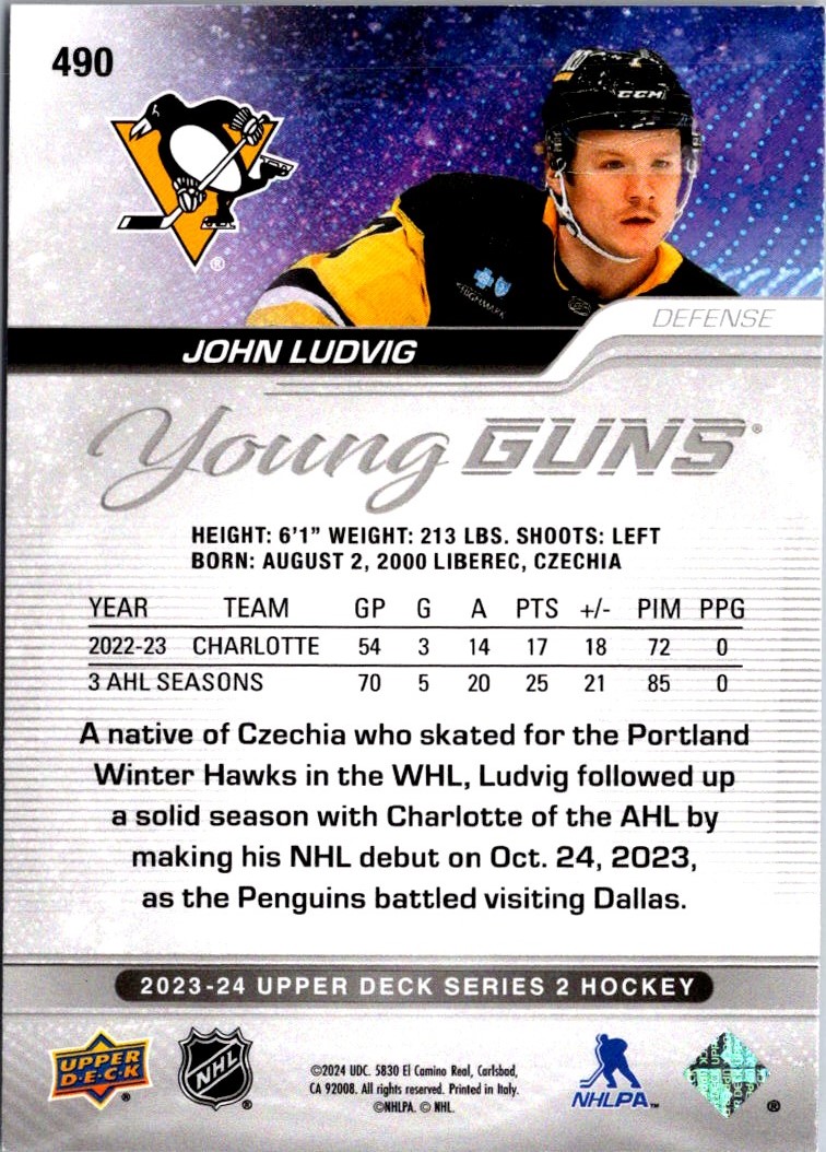 2023-24 Upper Deck Young Guns John Ludvig #490 card back image