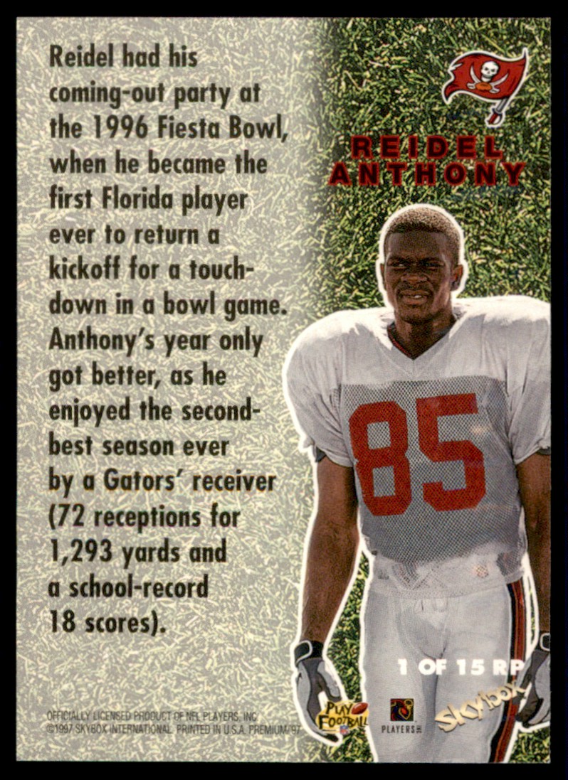 1997 SkyBox Premium Rookie Preview Reidel Anthony #1RP card back image