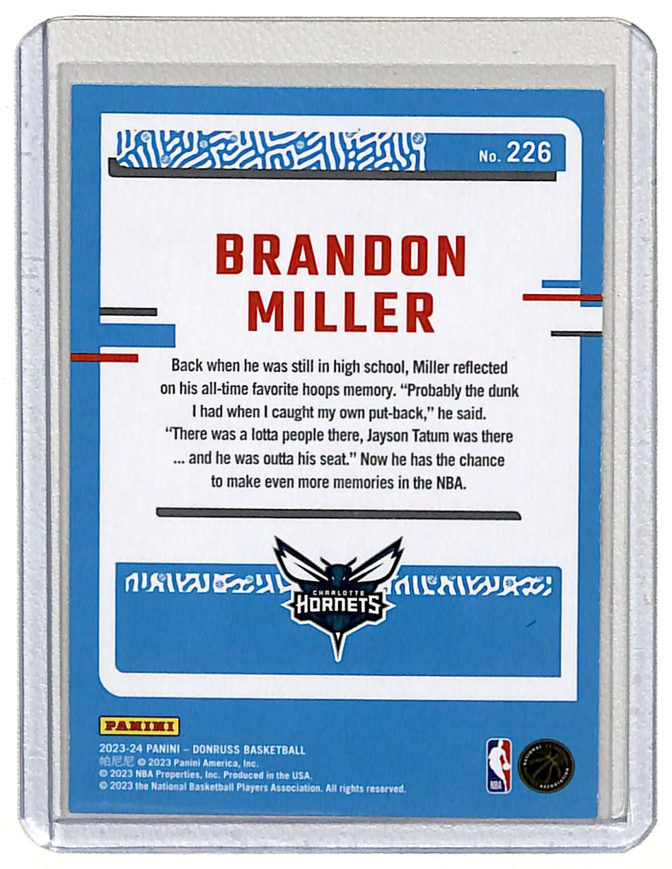 2023-24 Donruss Rated Rookie Brandon Miller #226 card back image
