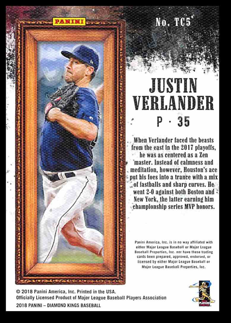 2018 Panini Diamond Kings Trophy Club Justin Verlander #5 card back image
