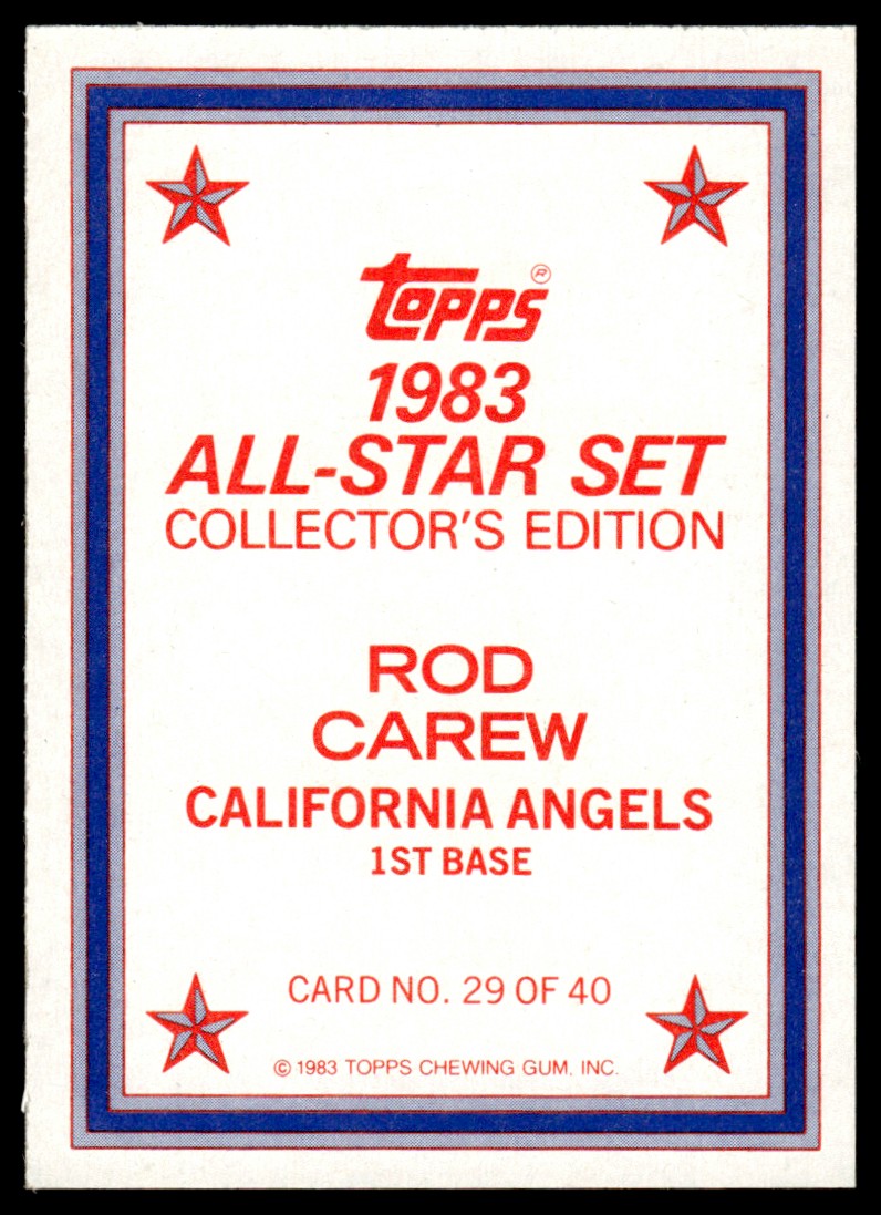 1984 Topps All Stars Glossy Rod Carew #29 card back image