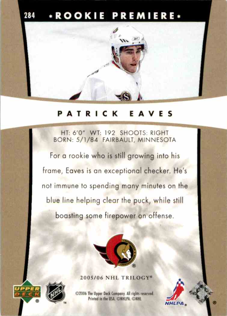 2005-06 Upper Deck Trilogy Patrick Eaves #284 card back image