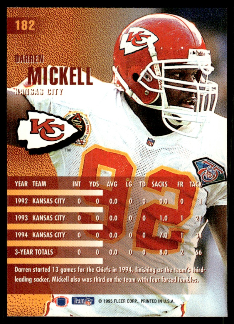 1995 Fleer #182 Darren Mickell Rookie Kansas City Chiefs | eBay
