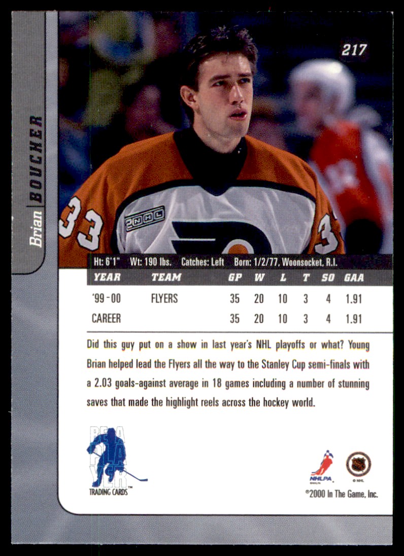 2000-01 Be a Player Signature Series Brian Boucher #217 card back image