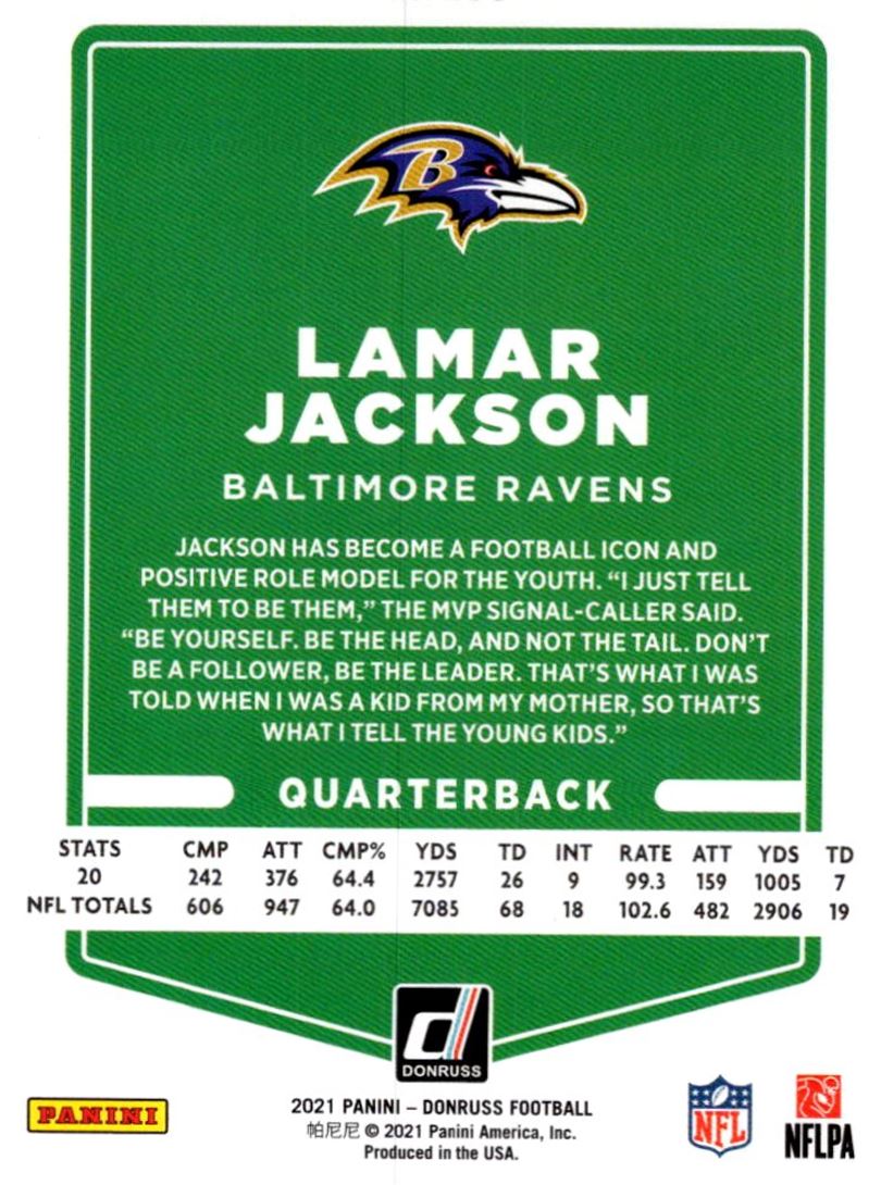 2021 Donruss Lamar Jackson #4 card back image