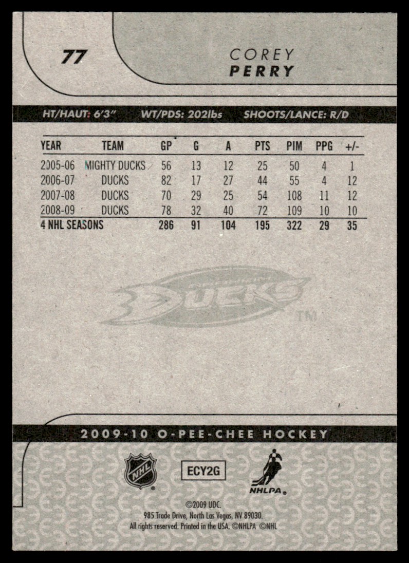 2009-10 O-Pee-Chee ! Corey Perry #77 card back image