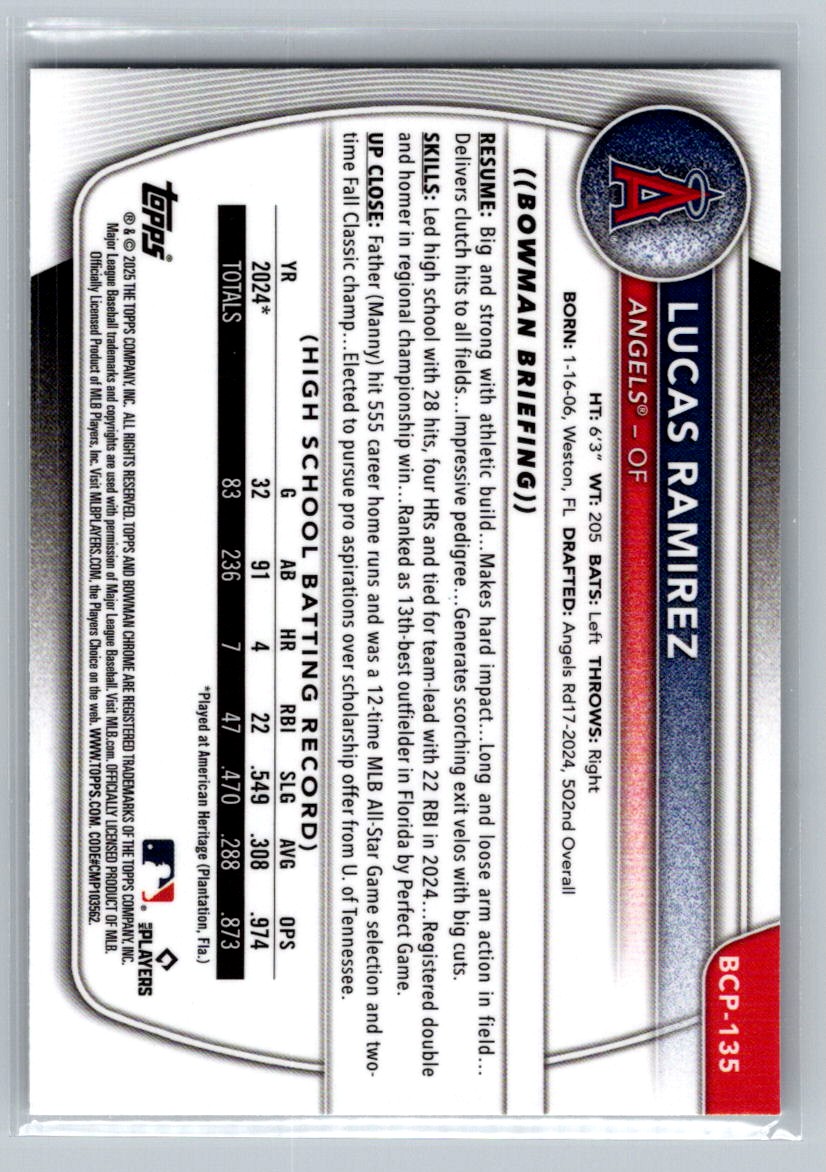 2025 Bowman Chrome Prospects Lucas Ramirez #BCP-135 card back image