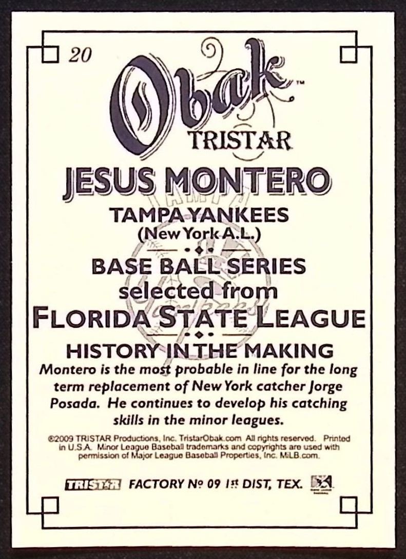 2009 TriStar Obak Jesus Montero #20 card back image