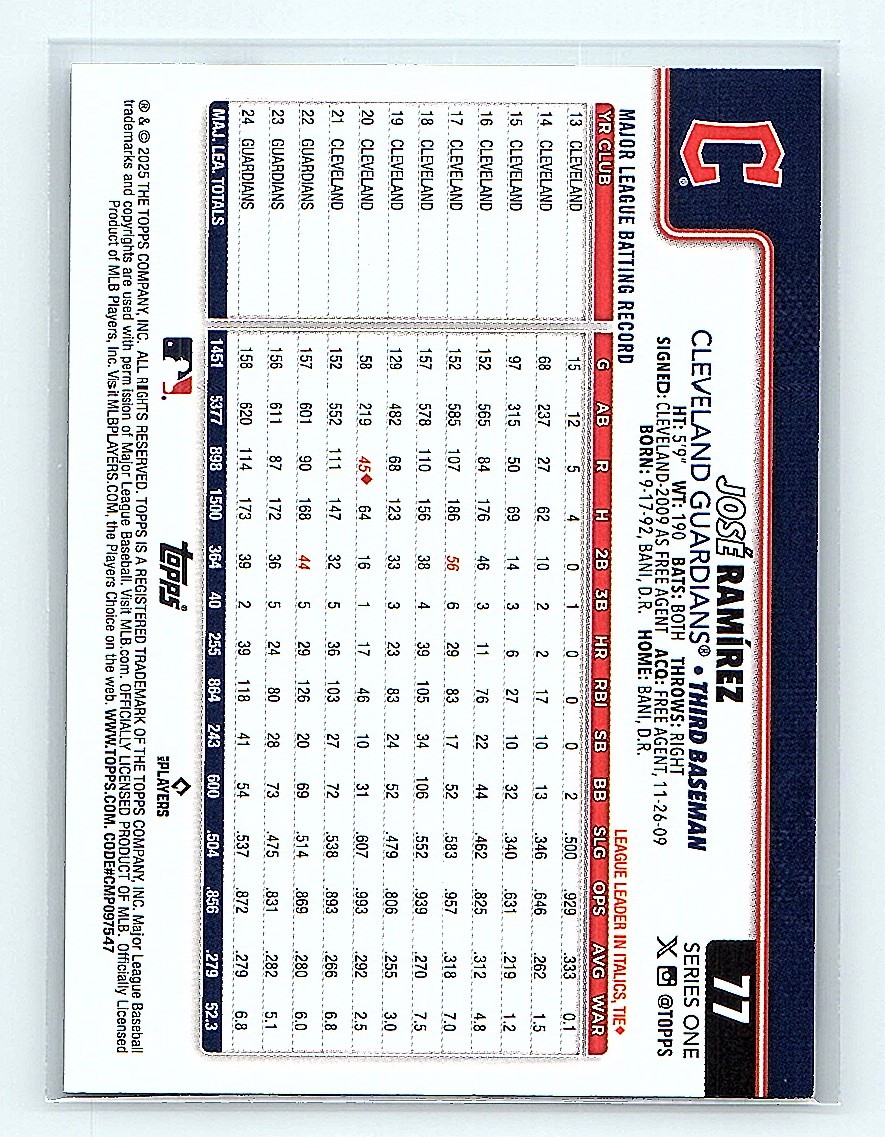2025 Topps Jose Ramirez #77 card back image