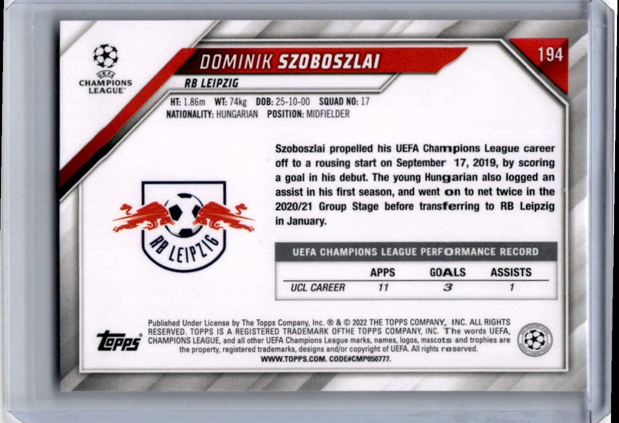 2021 Topps UCL Champions League Dominik Szoboszlai RB Leipzig #194
