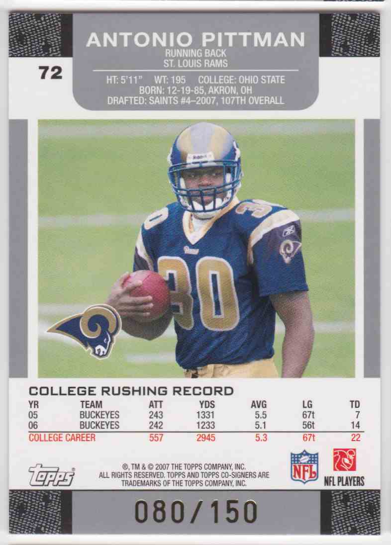 2007 Topps Co-Signers Holosilver Red Antonio Pittman Robert Meachem #72 card back image