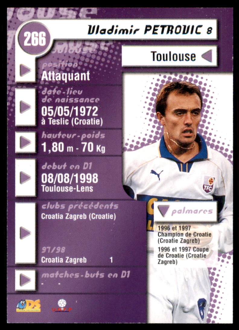 1998 DS France Vladimir Petrovic #266 card back image