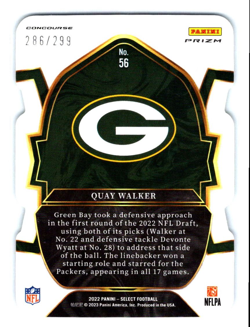 2022 Panini Select Neon Green Prizm Die Cut Quay Walker #56 card back image