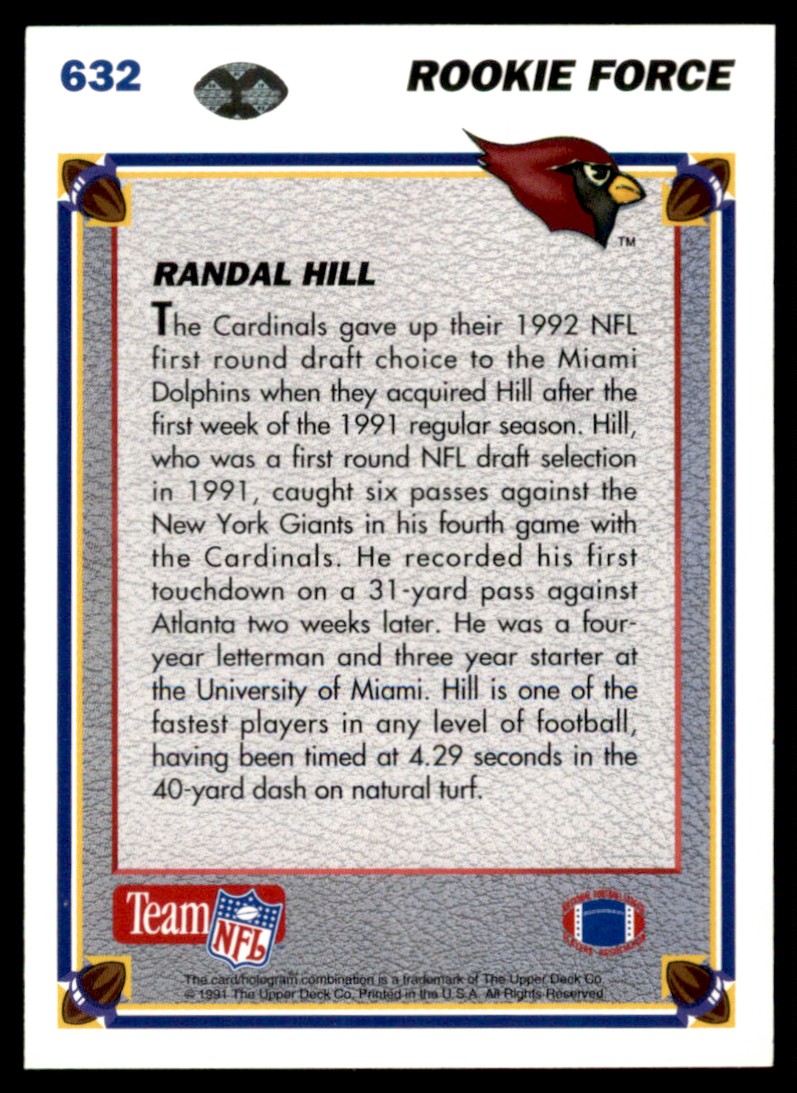 1991 Upper Deck Randal Hill #632 card back image