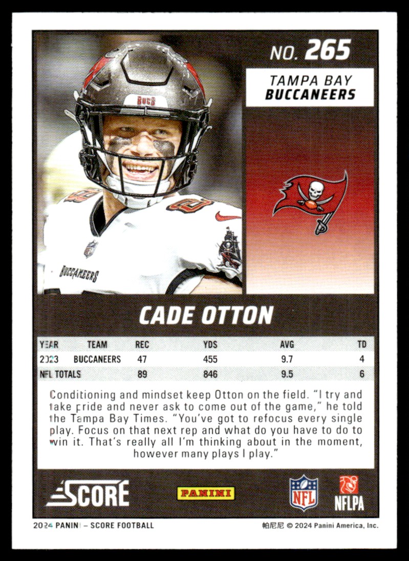 2024 Score Cade Otton #265 card back image