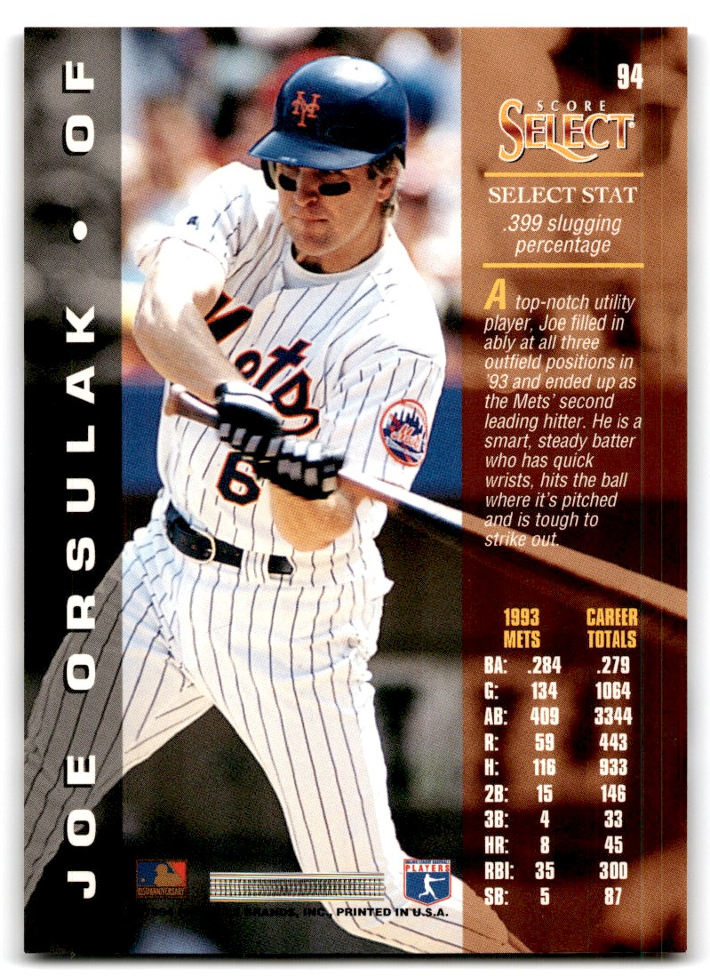 Lot Detail - 1994 Joe Orsulak New York Mets Game Worn Road Jersey