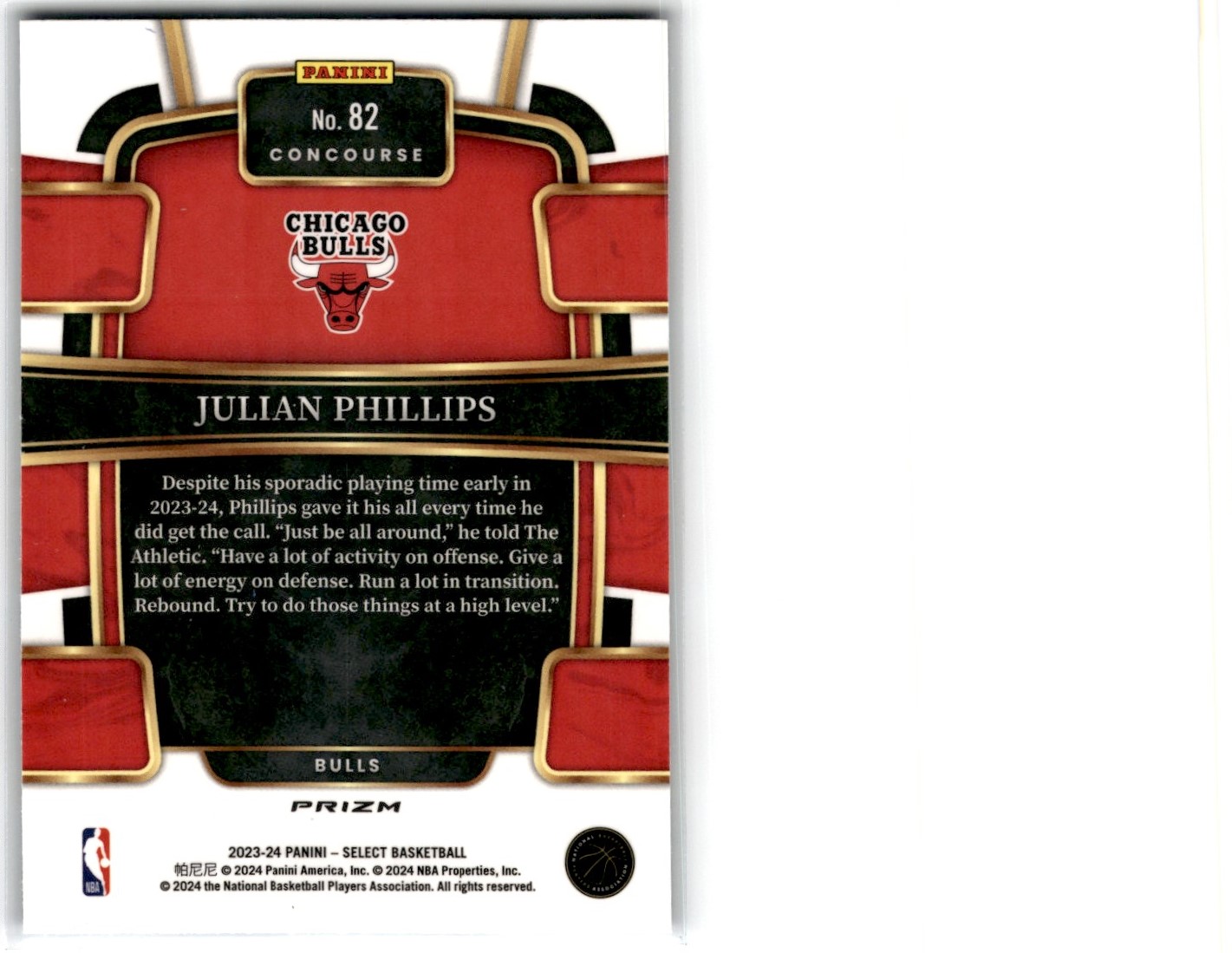 2023-24 Panini Select Julian Phillips #82 card back image