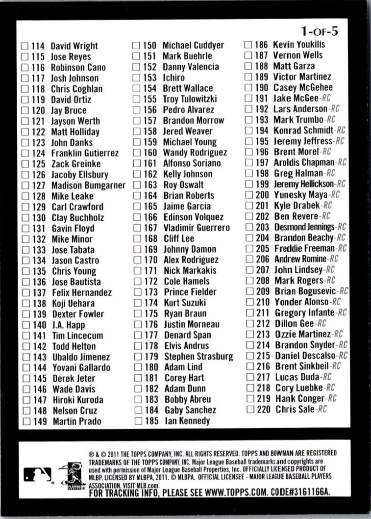 2011 Bowman Draft Picks & Prospects Checklists Hobby Hobby Checklist 1 #1