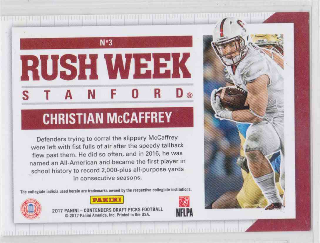 2017 Panini Contenders Draft Picks Rush Week Christian McCaffrey #3 card back image