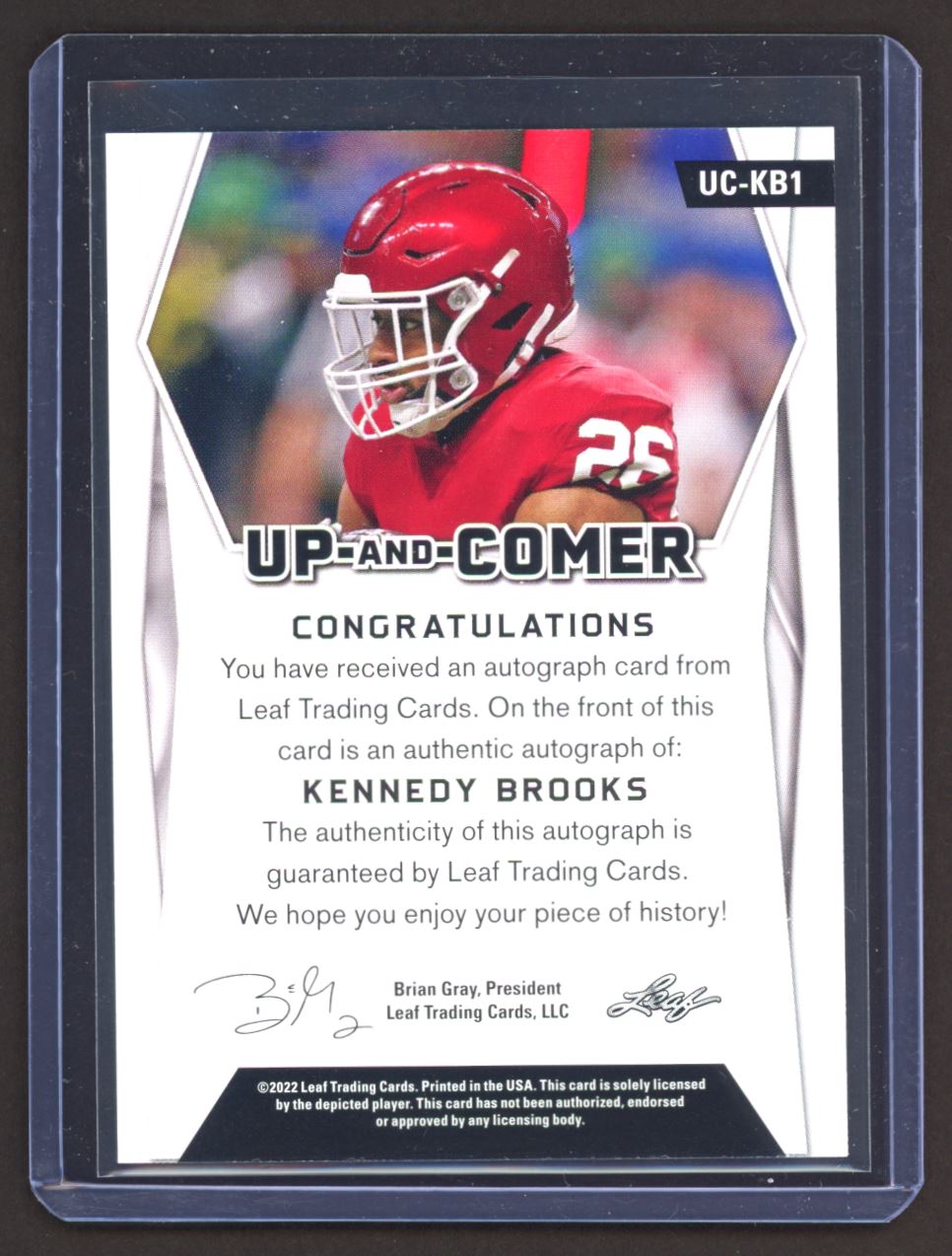 2022 Leaf Up and Comer Kennedy Brooks #UC-KB1 card back image