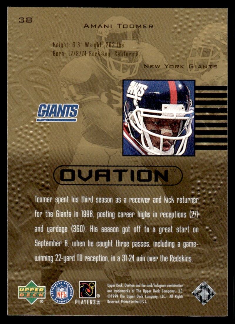 1999 Upper Deck Ovation * Amani Toomer #38 card back image