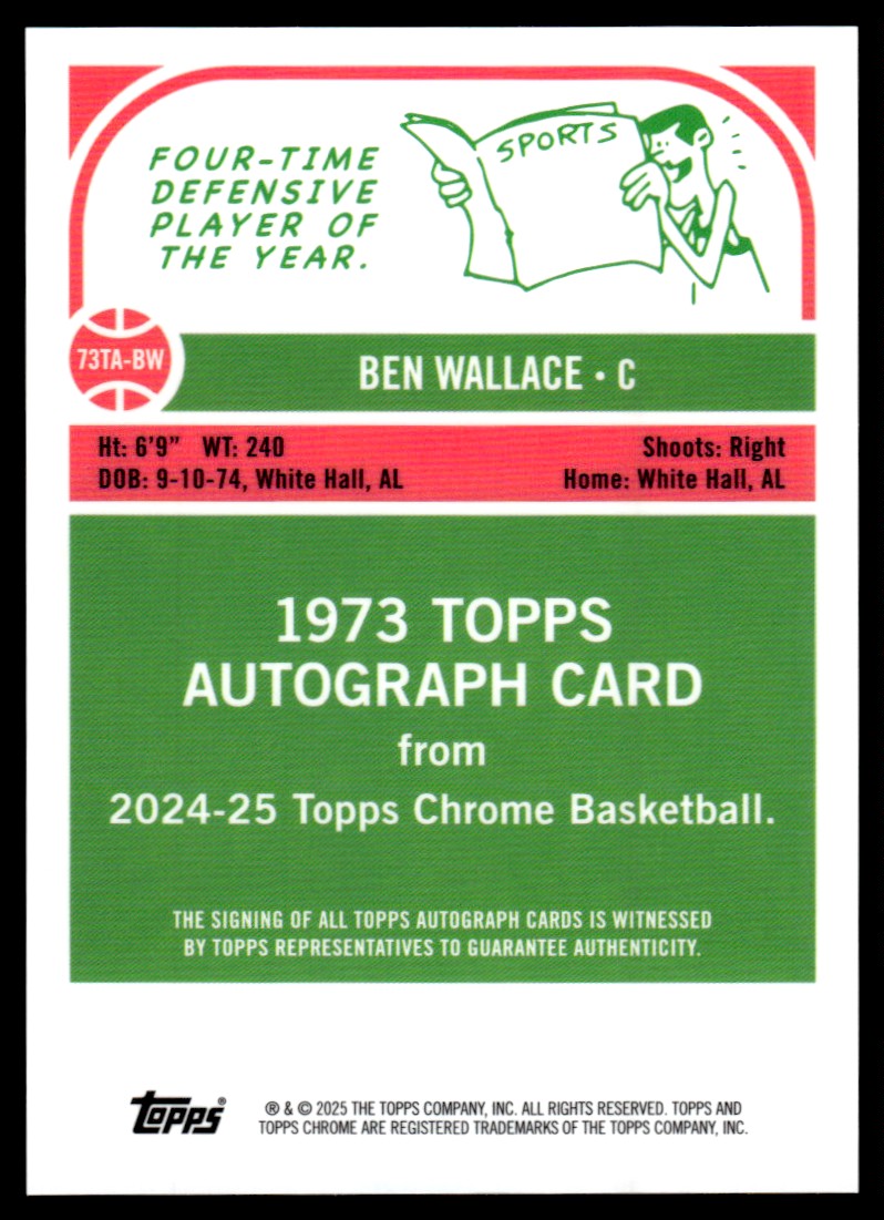 2024-25 Topps Chrome Black Refractor 1973 Ben Wallace Auto 08/10