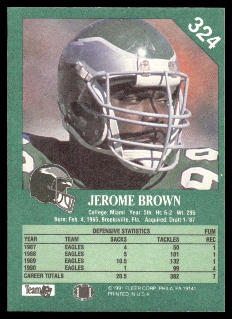 1991 Fleer ! Jerome Brown #324 card back image
