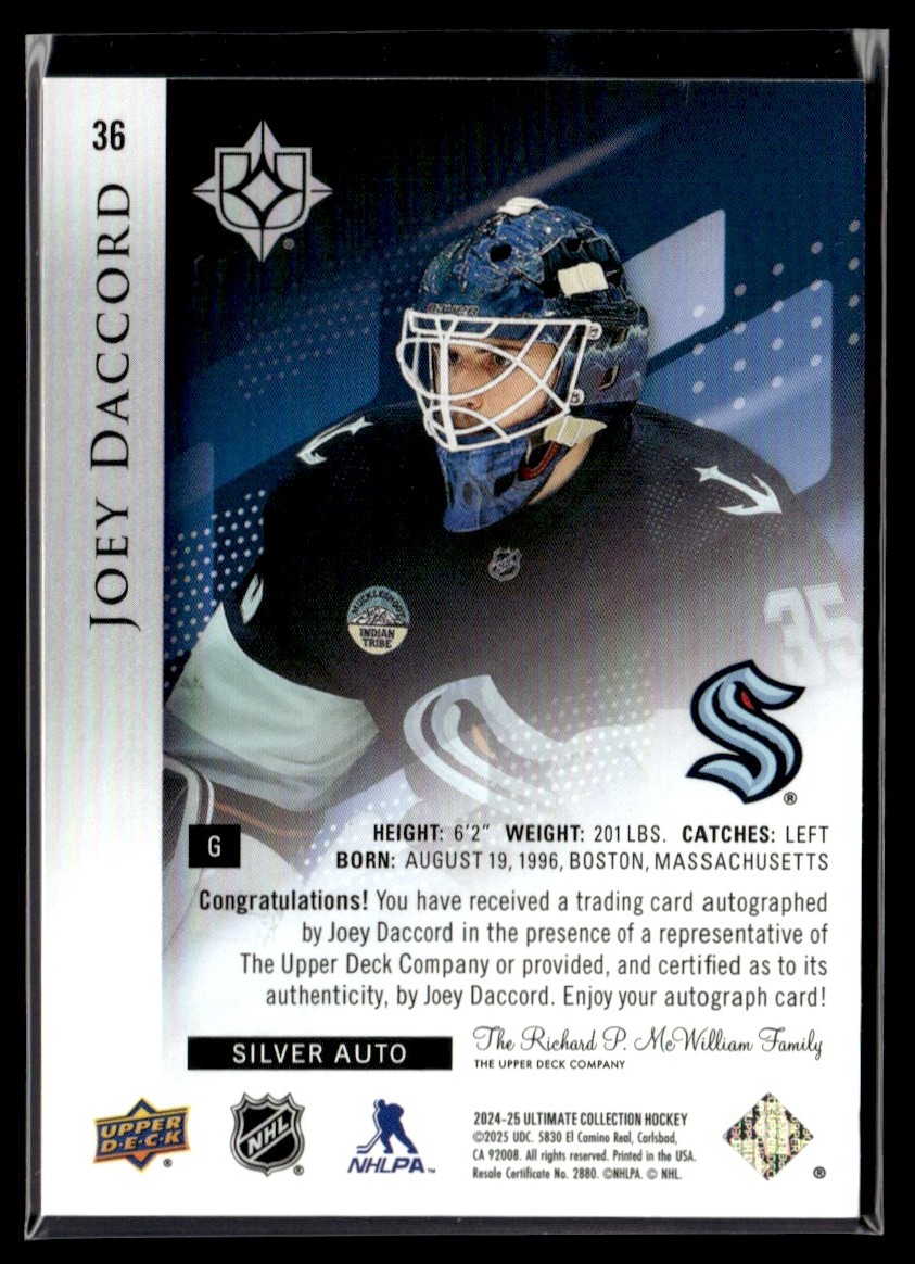 NHLカード 2025-26 Upper Deck Dazzlers Blue Joey Daccord Seattle Kraken #DZ-8