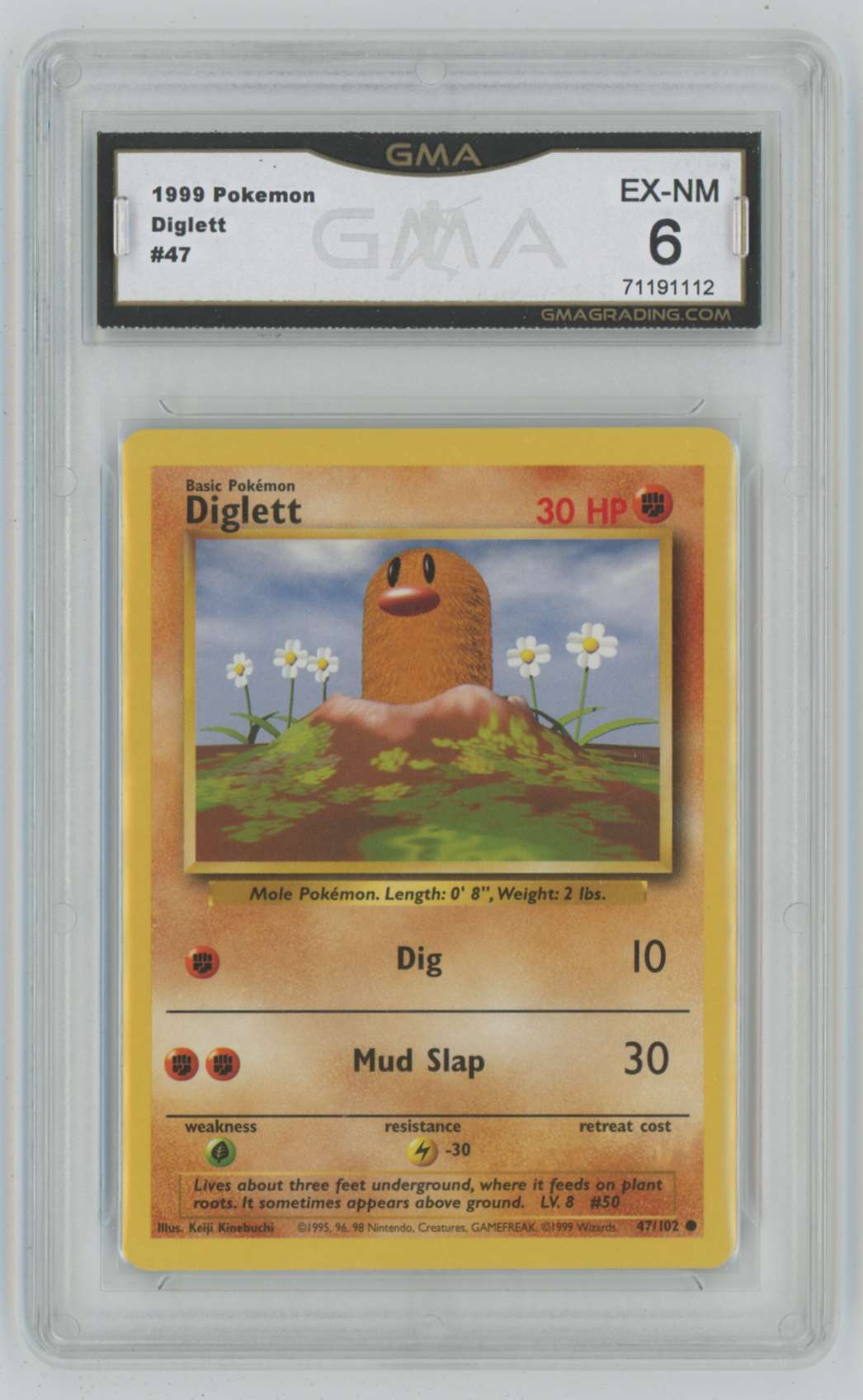 1999 Pokemon Base Set Unlimited 47 Diglett Graded GMA 6