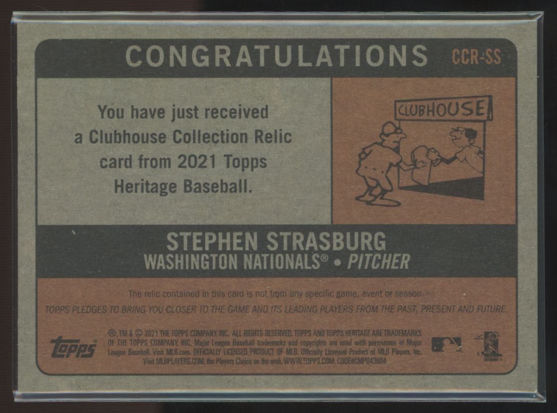 2021 Topps Heritage Clubhouse Collection Relics Stephen Strasburg